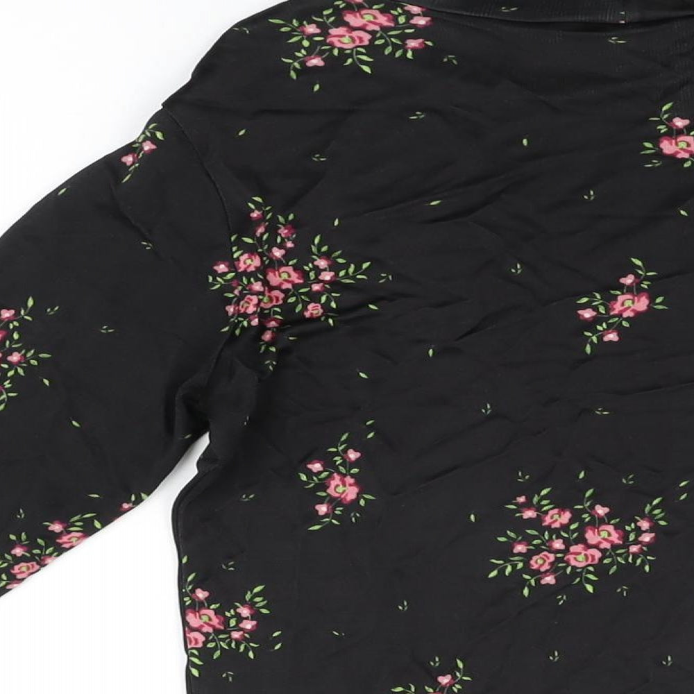 ALEXACHUNG Womens Black Floral Viscose Basic T-Shirt Size L High Neck