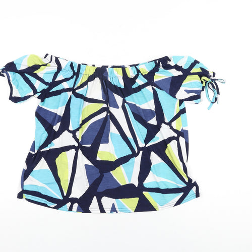 Marble Womens Multicoloured Geometric Polyester Basic T-Shirt Size S Off the Shoulder