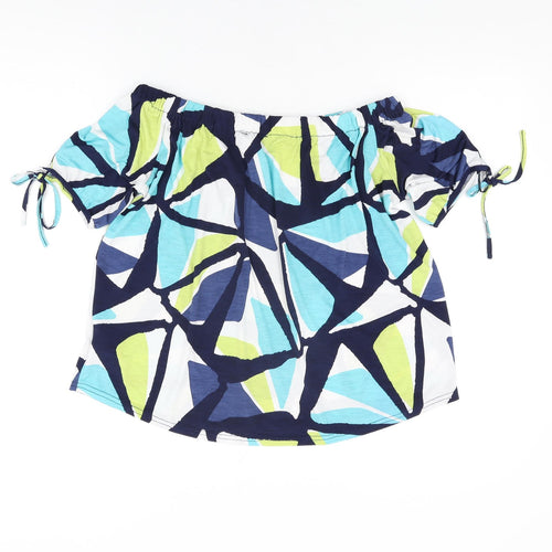 Marble Womens Multicoloured Geometric Polyester Basic T-Shirt Size S Off the Shoulder