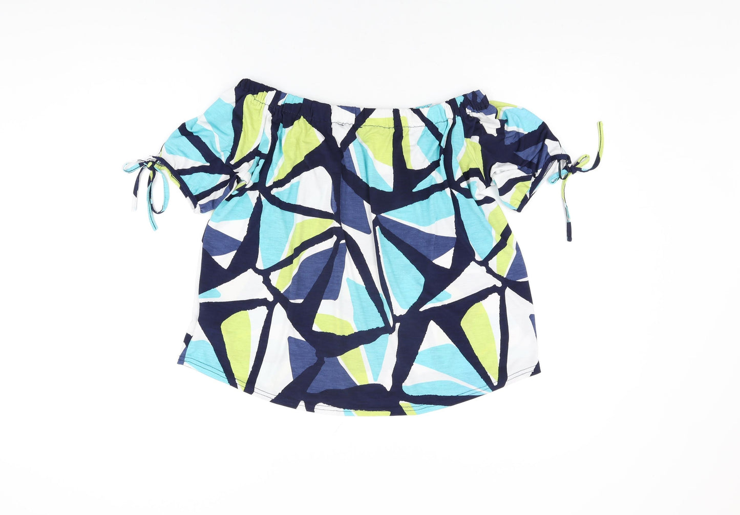 Marble Womens Multicoloured Geometric Polyester Basic T-Shirt Size S Off the Shoulder