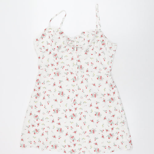 Collective The label Womens White Floral Polyester Mini Size 14 V-Neck Zip