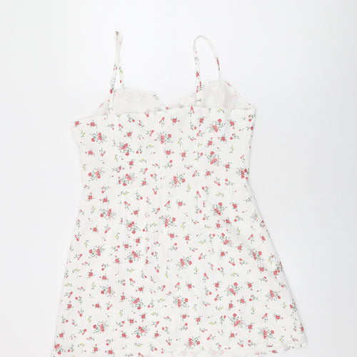 Collective The label Womens White Floral Polyester Mini Size 14 V-Neck Zip