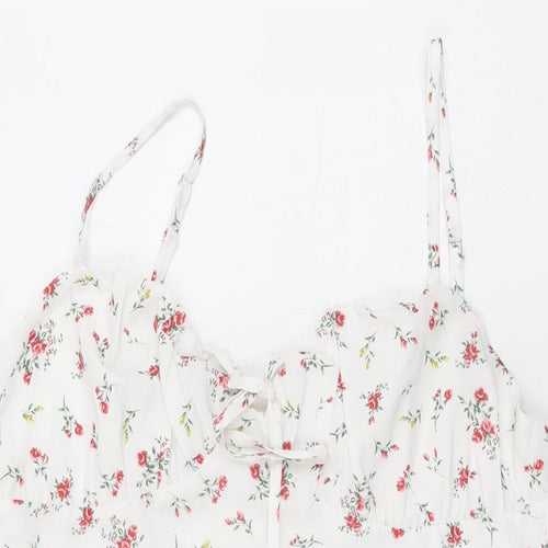 Collective The label Womens White Floral Polyester Mini Size 14 V-Neck Zip