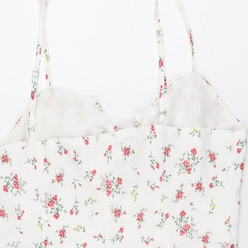 Collective The label Womens White Floral Polyester Mini Size 14 V-Neck Zip