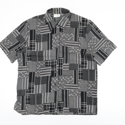Hilary Womens Black Geometric Polyester Basic Button-Up Size 14 Collared