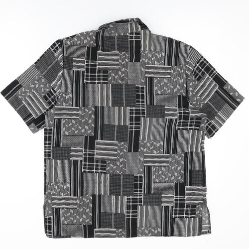 Hilary Womens Black Geometric Polyester Basic Button-Up Size 14 Collared