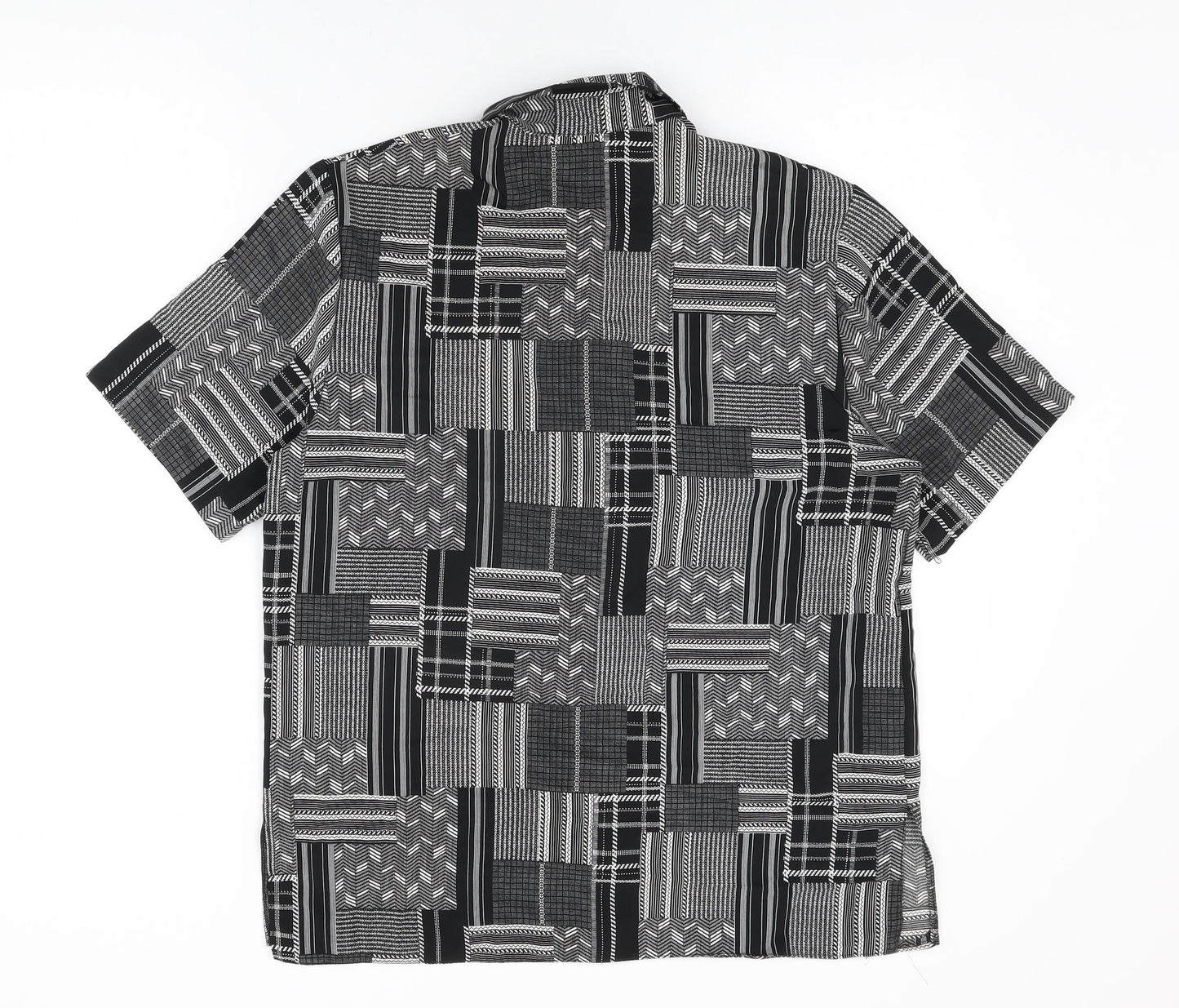 Hilary Womens Black Geometric Polyester Basic Button-Up Size 14 Collared