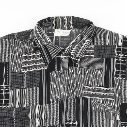 Hilary Womens Black Geometric Polyester Basic Button-Up Size 14 Collared