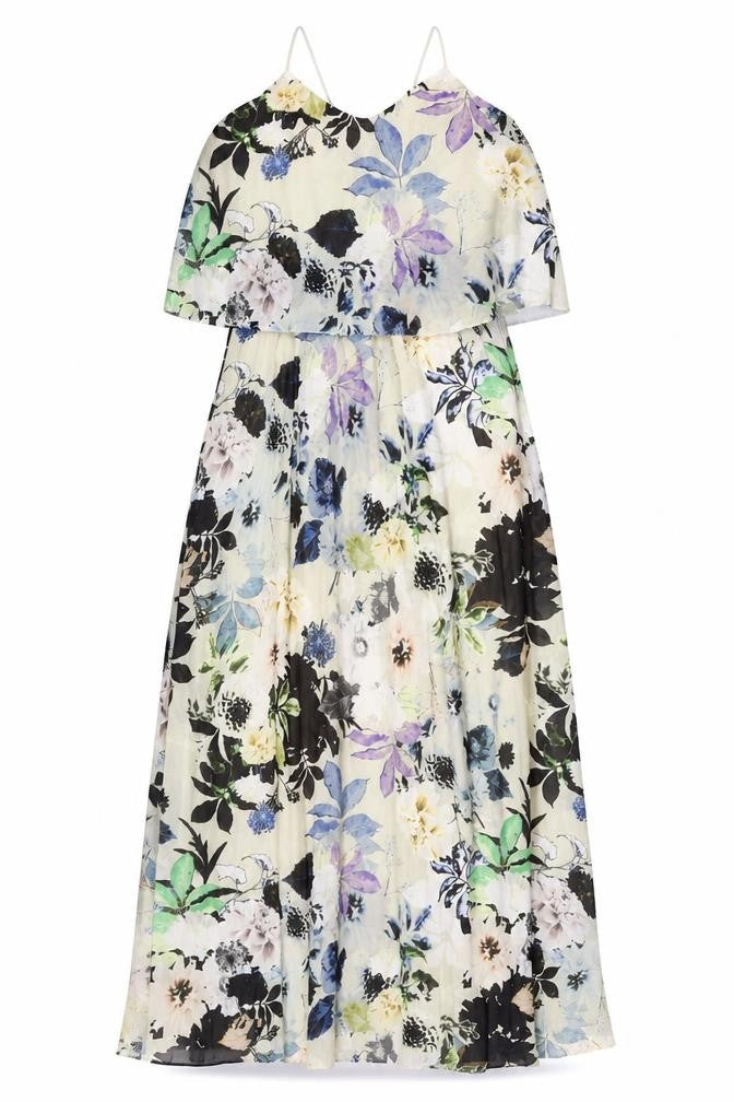 Front view of Next women’s grey floral polyester maxi, size UK 12, scoop neck pullover