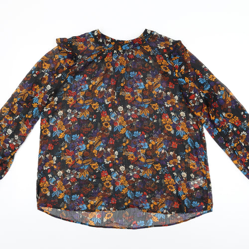 NEXT Womens Black Floral Polyester Basic Blouse Size 14 Round Neck