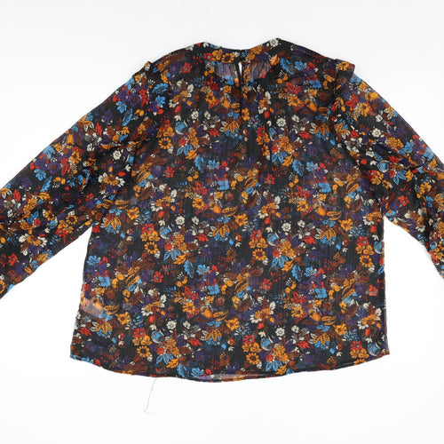 NEXT Womens Black Floral Polyester Basic Blouse Size 14 Round Neck