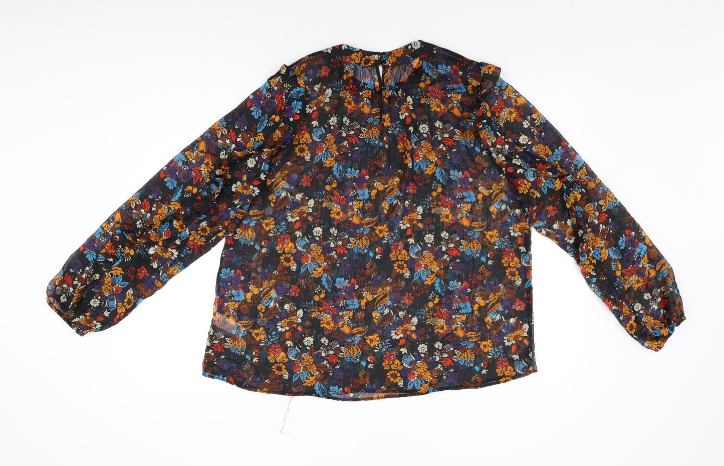 NEXT Womens Black Floral Polyester Basic Blouse Size 14 Round Neck