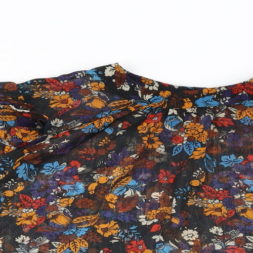 NEXT Womens Black Floral Polyester Basic Blouse Size 14 Round Neck