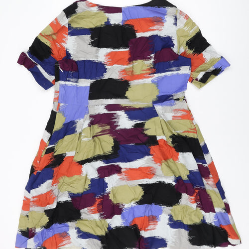 Pepperberry Womens Multicoloured Geometric Cotton A-Line Size 18 Round Neck Zip