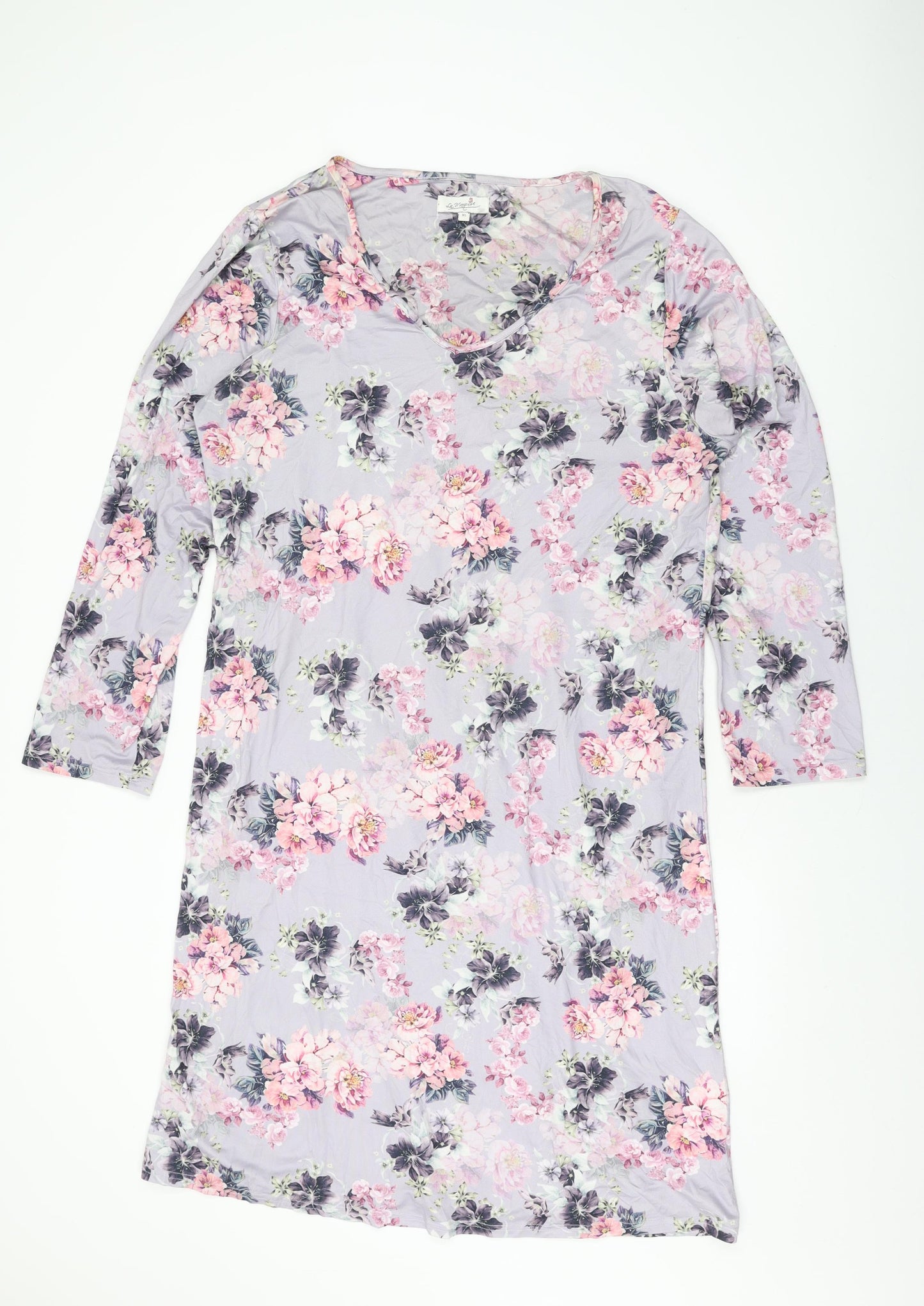La Marquise Womens Purple Floral Polyester Shift Size XL Round Neck Pullover