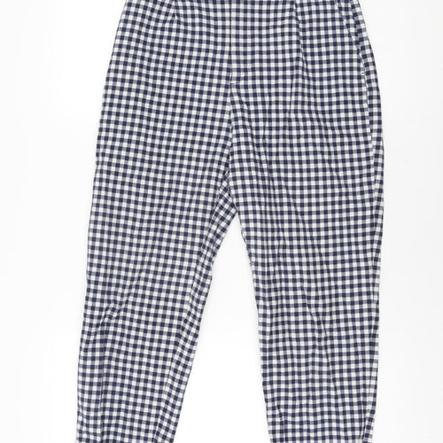 Zara Womens Blue Geometric Polyester Trousers Size S L24 in Regular Zip - Gingham