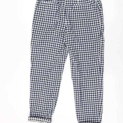 Zara Womens Blue Geometric Polyester Trousers Size S L24 in Regular Zip - Gingham