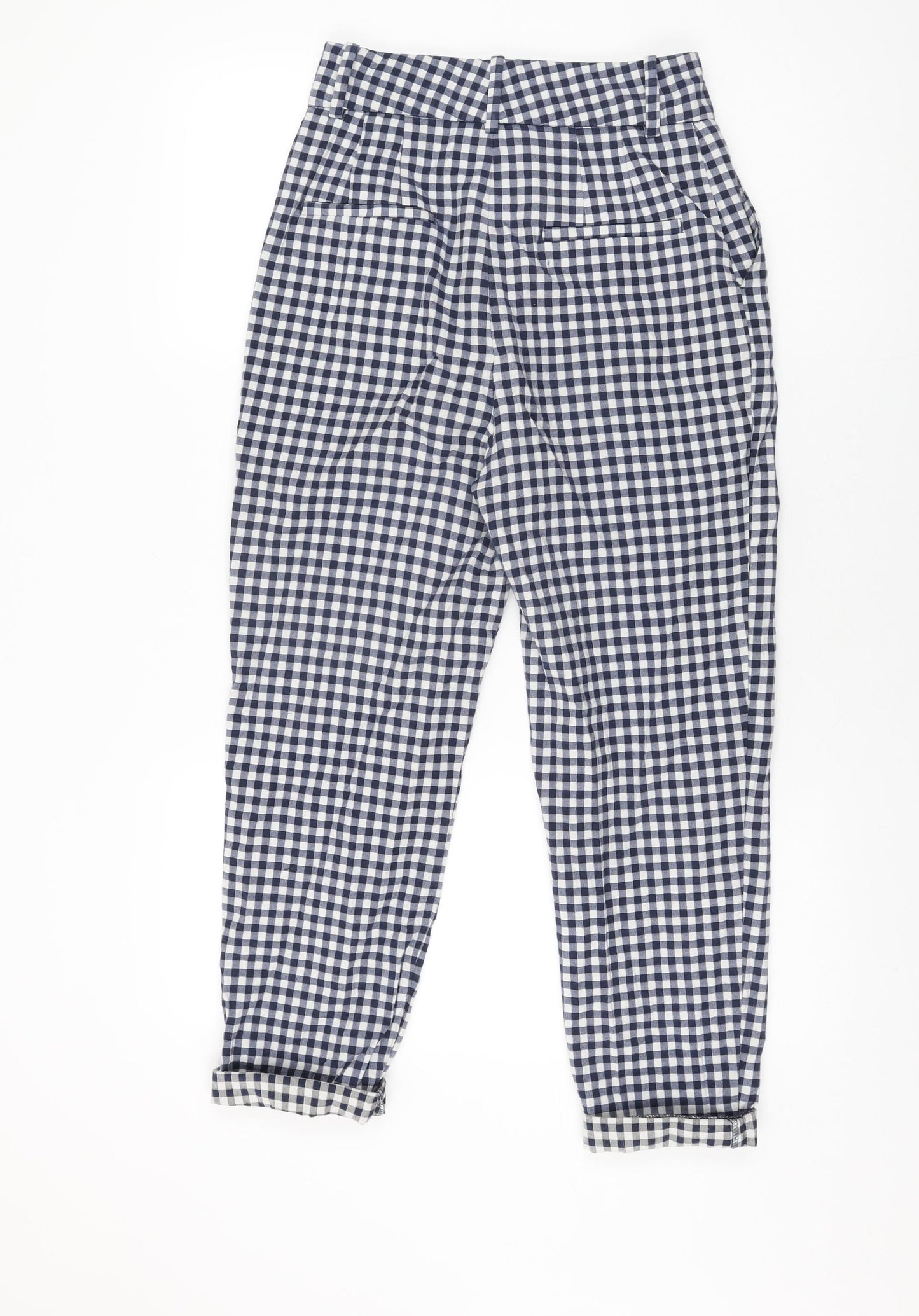 Zara Womens Blue Geometric Polyester Trousers Size S L24 in Regular Zip - Gingham