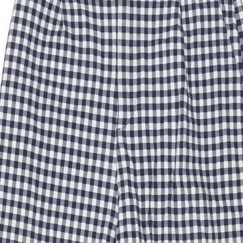 Zara Womens Blue Geometric Polyester Trousers Size S L24 in Regular Zip - Gingham