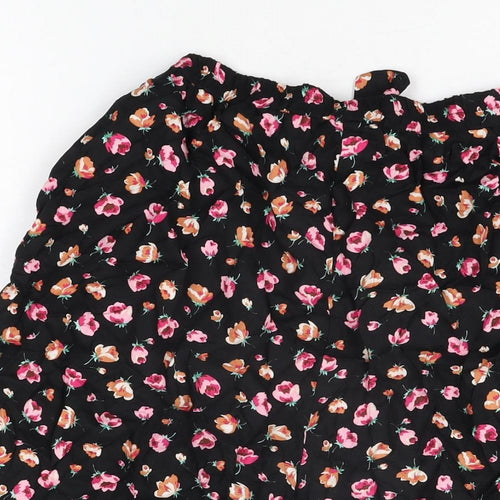 Dorothy Perkins Womens Black Floral Viscose Basic Shorts Size 12 L5 in Regular Tie