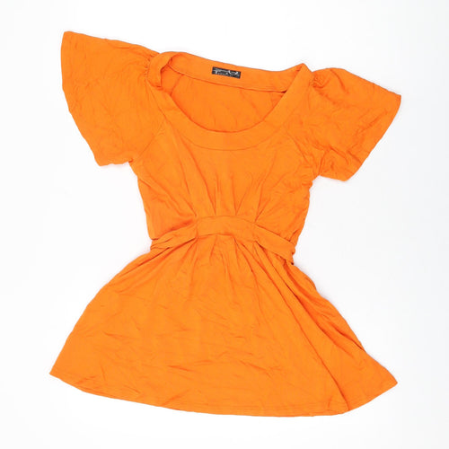 Terminal One Womens Orange Polyester Basic T-Shirt Size 10 Scoop Neck