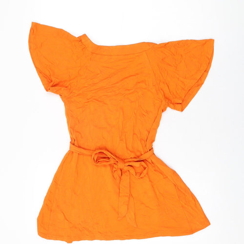 Terminal One Womens Orange Polyester Basic T-Shirt Size 10 Scoop Neck