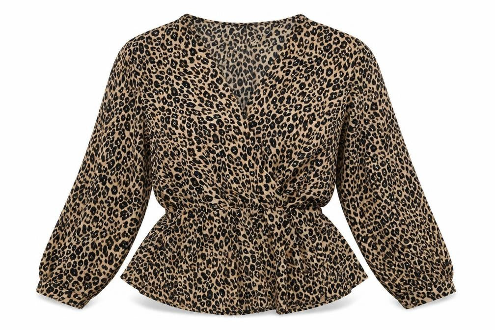Boohoo Womens Beige Animal Print Polyester Wrap Blouse Size 18 V-Neck