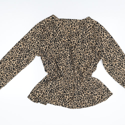 Boohoo Womens Beige Animal Print Polyester Wrap Blouse Size 18 V-Neck
