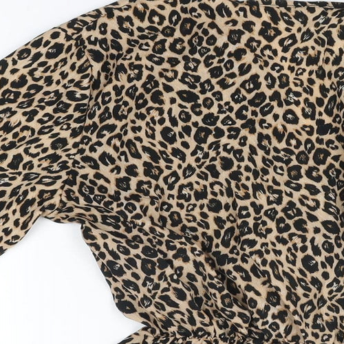 Boohoo Womens Beige Animal Print Polyester Wrap Blouse Size 18 V-Neck