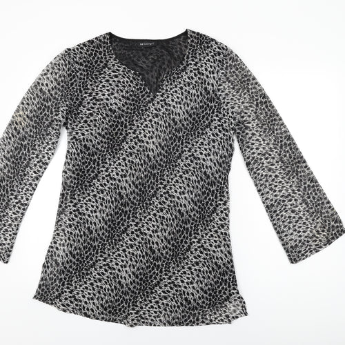 Sky Designs Womens White Geometric Polyester Basic Blouse Size M V-Neck