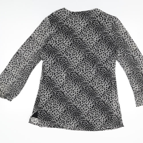 Sky Designs Womens White Geometric Polyester Basic Blouse Size M V-Neck