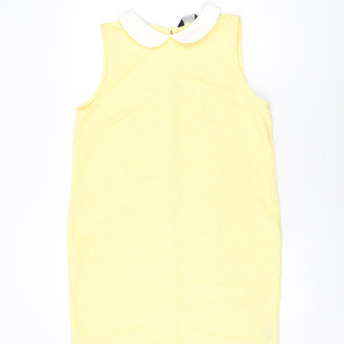 Dorothy Perkins Womens Yellow Polyester Shift Size 14 Collared Button