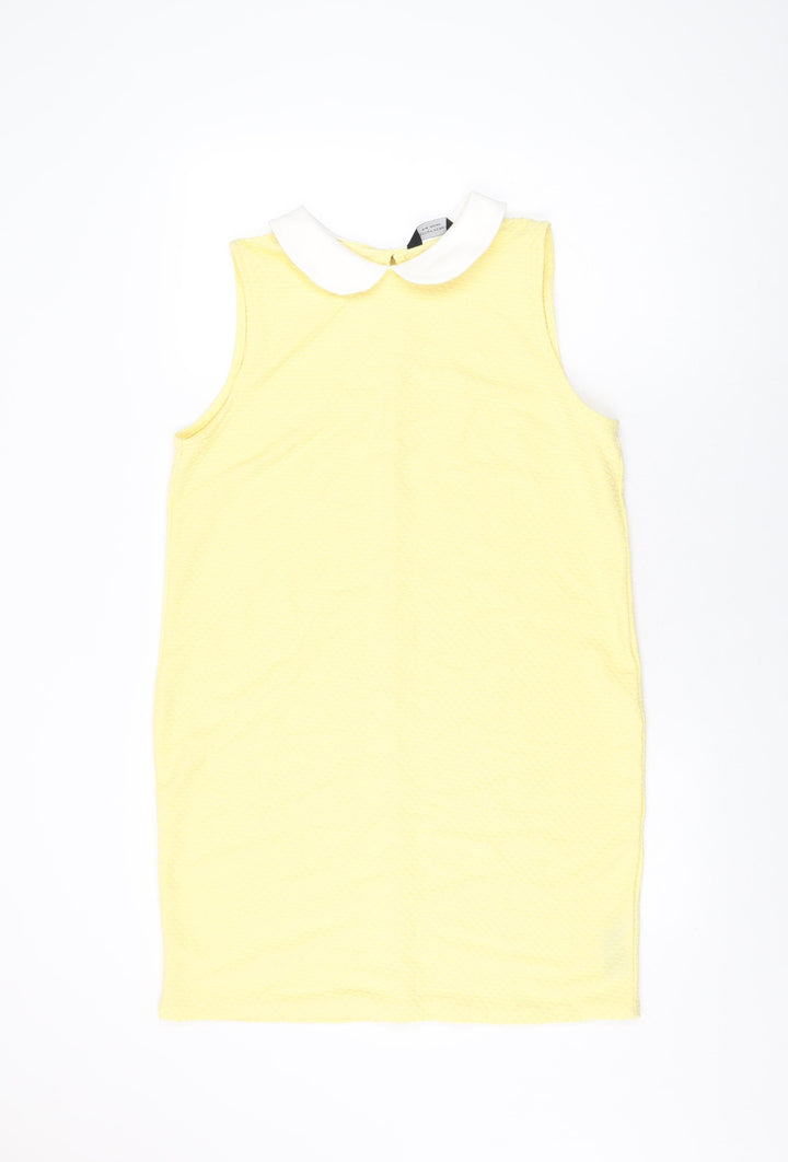 Dorothy Perkins Womens Yellow Polyester Shift Size 14 Collared Button