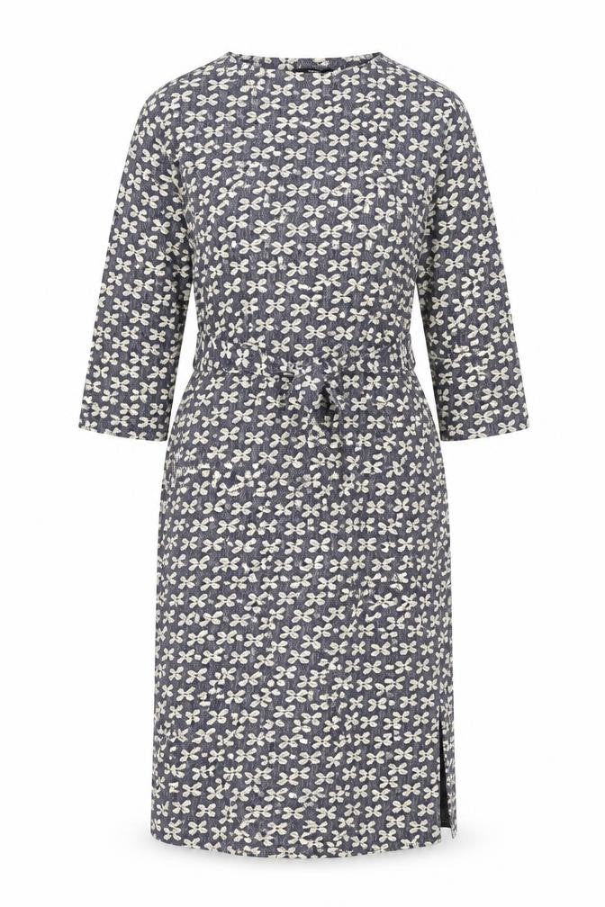 Front view of Next women’s blue floral polyester shift, size UK 16, round neck pullover