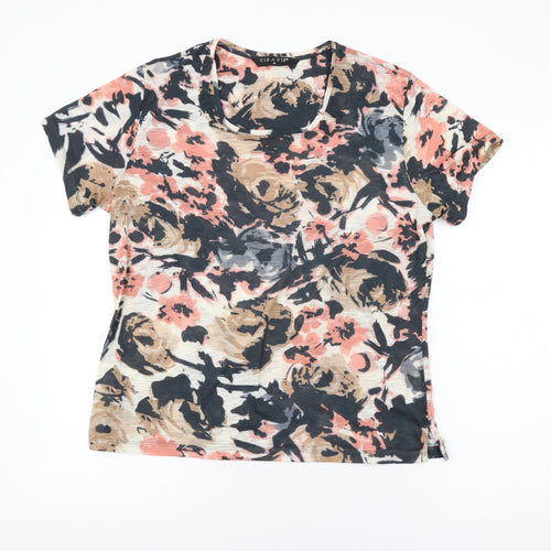 Viz-A-Viz Womens Multicoloured Floral Polyester Basic T-Shirt Size M Round Neck