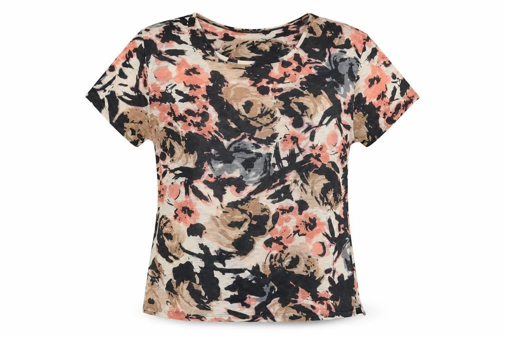 Front view of Viz-A-Viz women’s multicoloured floral polyester basic t-shirt, size M, round neck