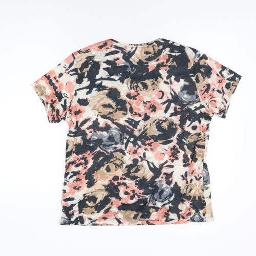 Viz-A-Viz Womens Multicoloured Floral Polyester Basic T-Shirt Size M Round Neck