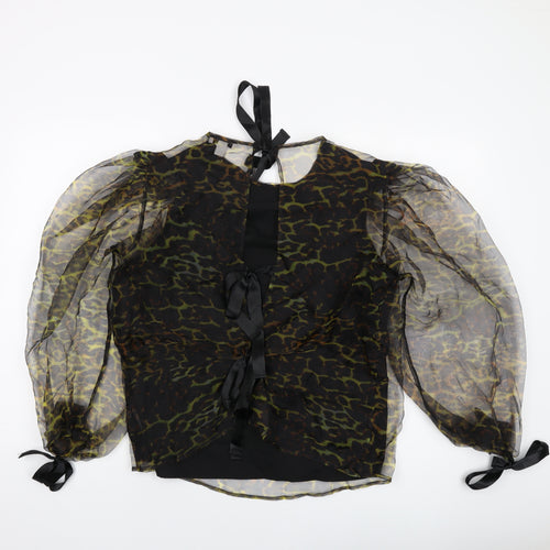 Topshop Womens Black Animal Print Polyester Basic Blouse Size 12 Round Neck