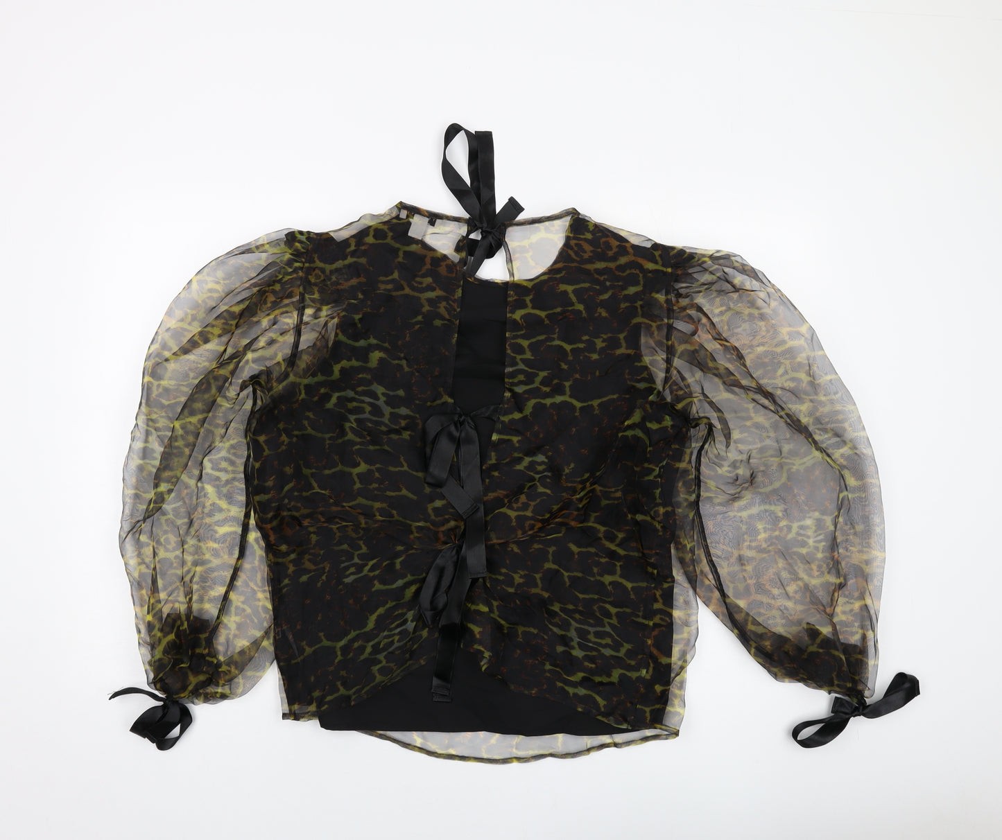 Topshop Womens Black Animal Print Polyester Basic Blouse Size 12 Round Neck