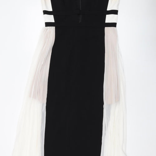 BCBGMAXAZRIA Womens Black Polyester A-Line Size 12 V-Neck Zip