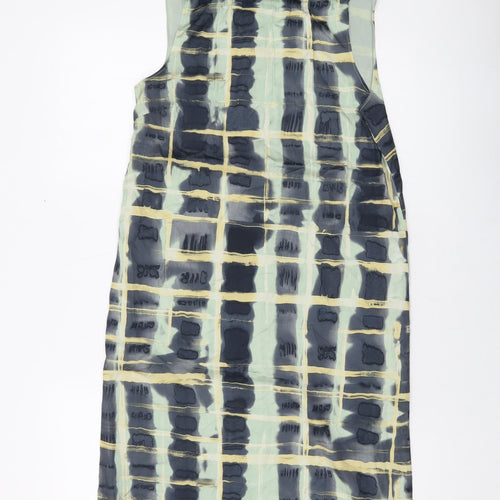 H&M Womens Green Geometric Polyester Tank Dress Size XS Mock Neck Tie