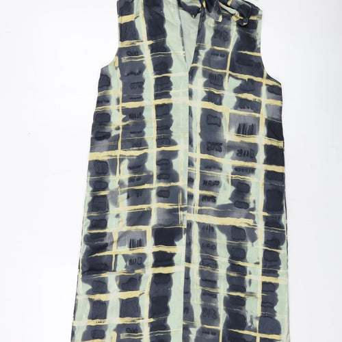 H&M Womens Green Geometric Polyester Tank Dress Size XS Mock Neck Tie