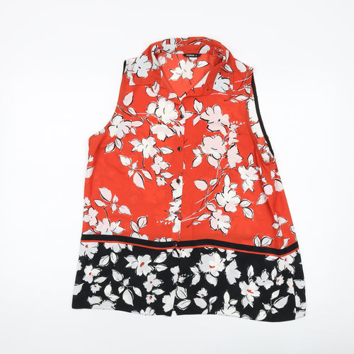 Roman Womens Red Floral Polyester Basic Button-Up Size 16 Collared