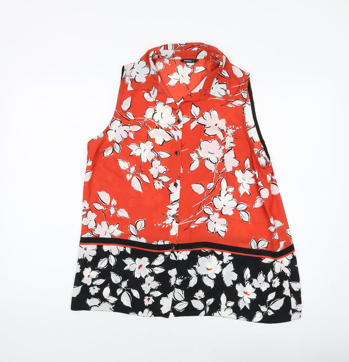 Roman Womens Red Floral Polyester Basic Button-Up Size 16 Collared