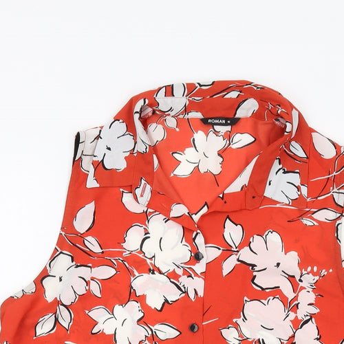 Roman Womens Red Floral Polyester Basic Button-Up Size 16 Collared