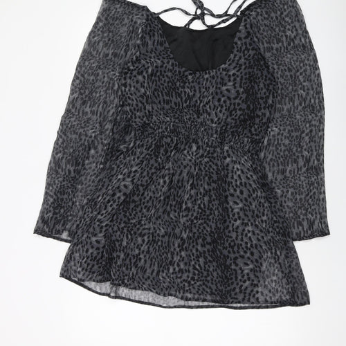 AX Paris Womens Grey Animal Print Polyester A-Line Size 10 V-Neck Tie