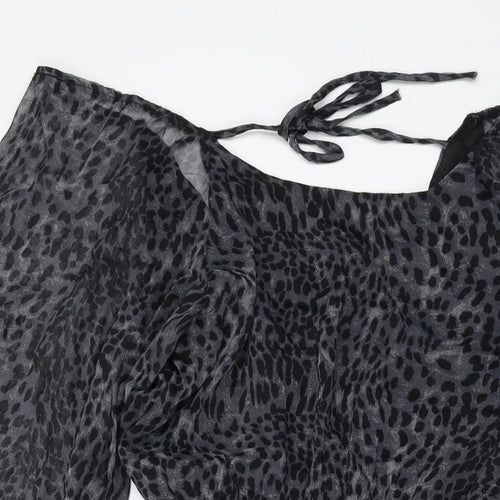 AX Paris Womens Grey Animal Print Polyester A-Line Size 10 V-Neck Tie