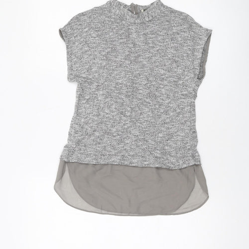 Oasis Womens Grey Viscose Basic T-Shirt Size XS Mock Neck
