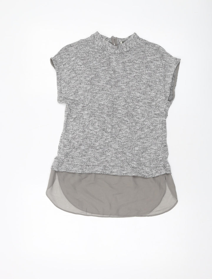 Oasis Womens Grey Viscose Basic T-Shirt Size XS Mock Neck