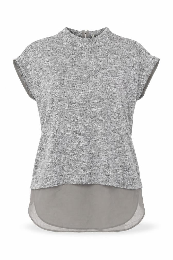 Front view of Oasis women’s grey viscose basic t-shirt, size XS, mock neck